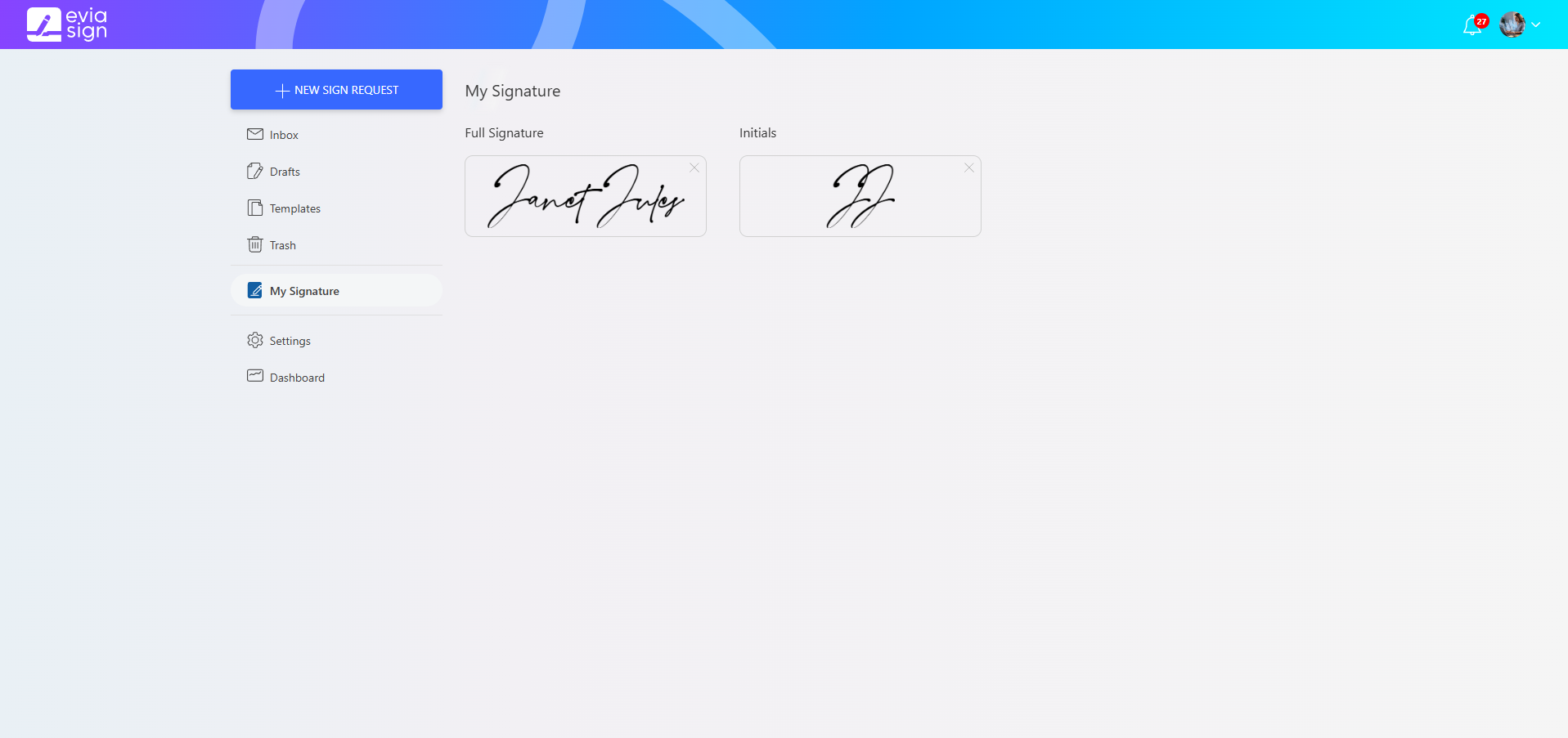 screenshot of Evia Sign